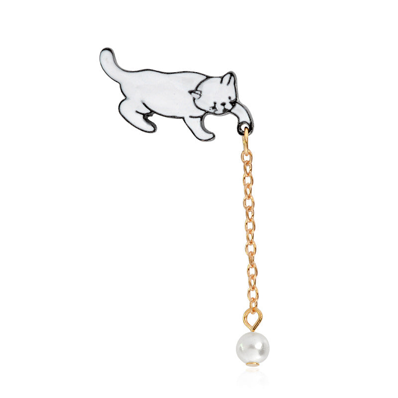 Cat Catching Hanging Ball Pearl Animal Metal Pin Badge