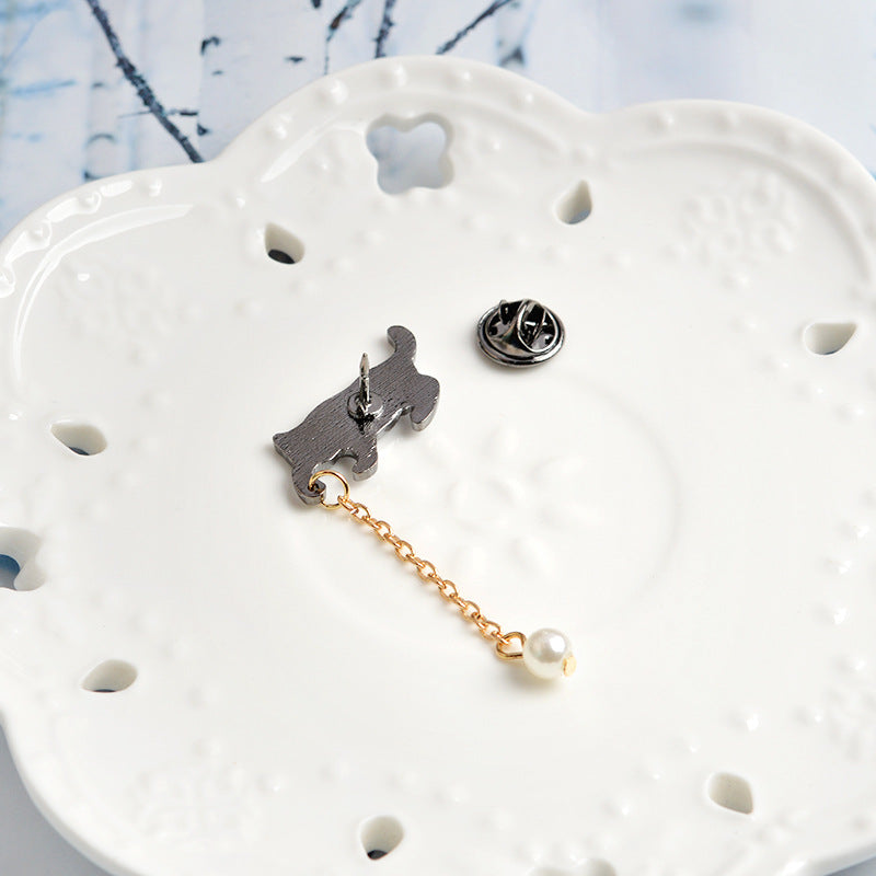 Cat Catching Hanging Ball Pearl Animal Metal Pin Badge