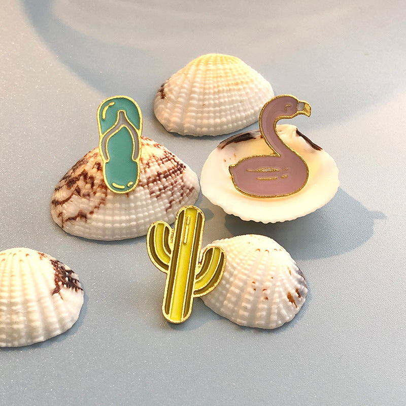 Summer Themed Metal Pins Badges Drink Ice Cream Pink Leaf Soda Starfish Shell Coconut Tree