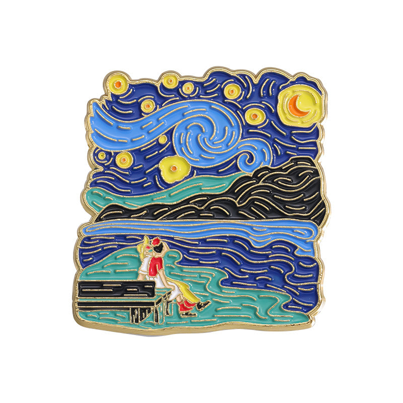 Creative Artsy Famous Oil Painting Starry Sky Metal Pin Badge