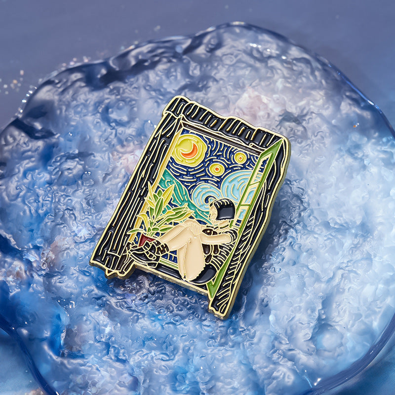 Creative Artsy Famous Oil Painting Starry Sky Metal Pin Badge