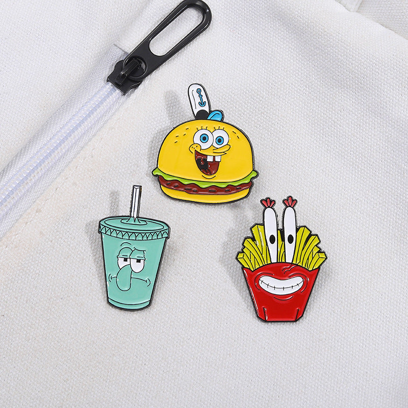 Sponge Bob Cartoon Cute Octopus Snacks Metal Pins Badges