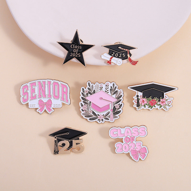 Minimalist Fun Graduation Season Accessories Bachelor Hat Metal Pin Badge