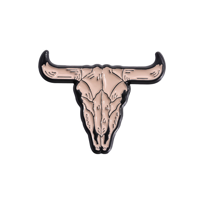 Creative Brown Cowboy Series Retro Metal Pins Badges, bull head boots, hats, geometric landscape patterns, lacquer brooches