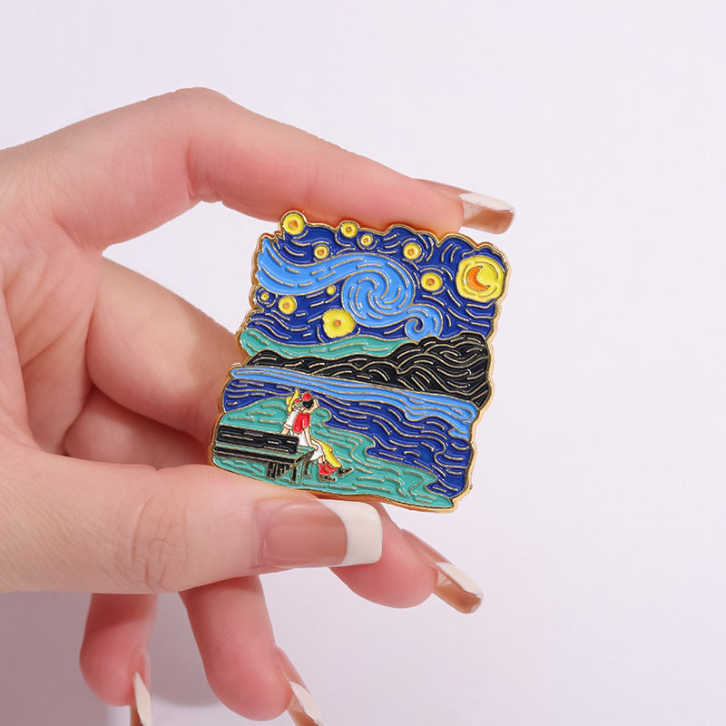 Creative Artsy Famous Oil Painting Starry Sky Metal Pin Badge