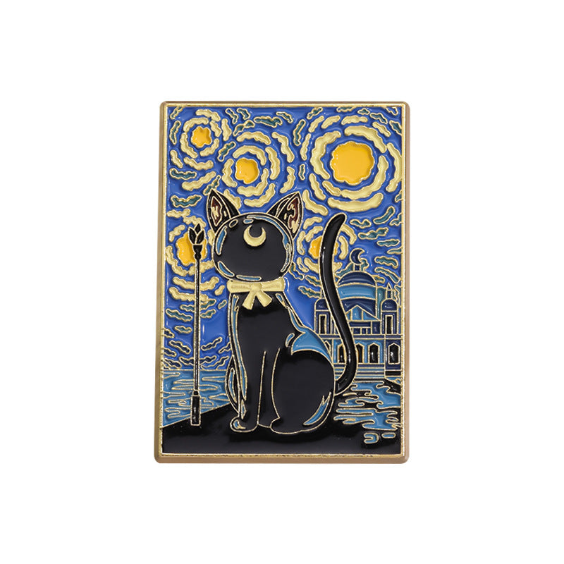 Creative Artsy Famous Oil Painting Starry Sky Metal Pin Badge