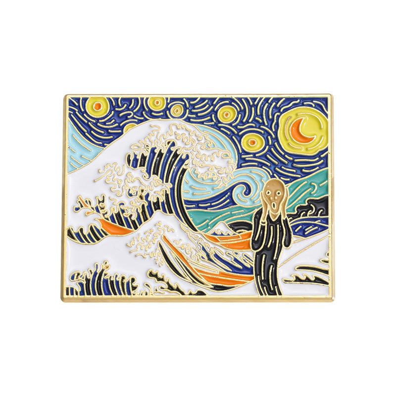 Creative Artsy Famous Oil Painting Starry Sky Metal Pin Badge