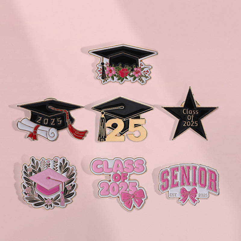 Minimalist Fun Graduation Season Accessories Bachelor Hat Metal Pin Badge