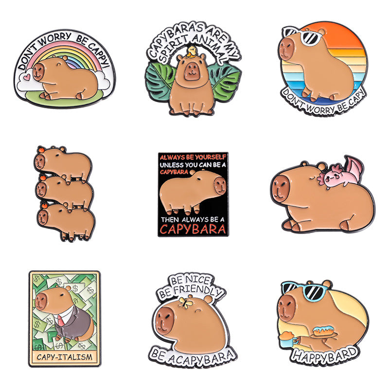 Fun Cute Capybara Animal Metal Pin Badges