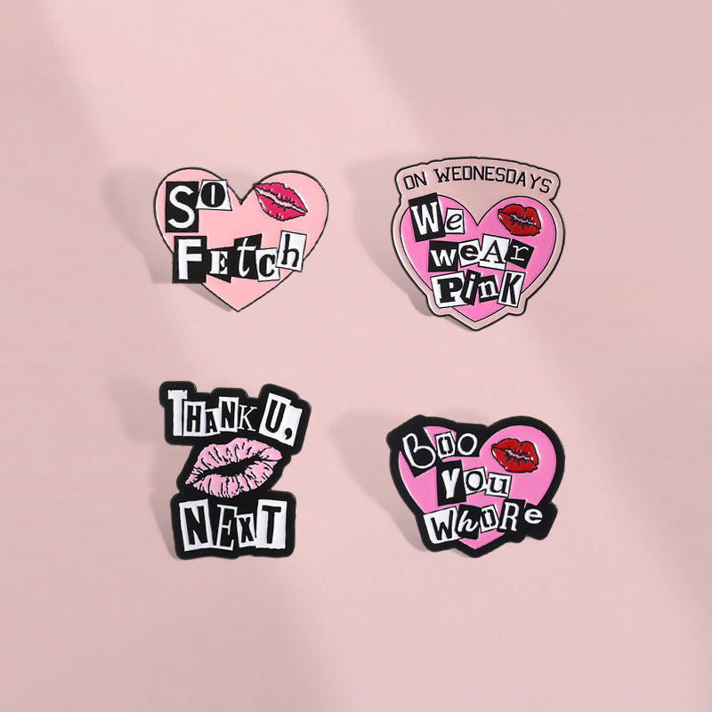 Mean Girls Iconic Phrases Rose Red Heart Lips Metal Pin Badge