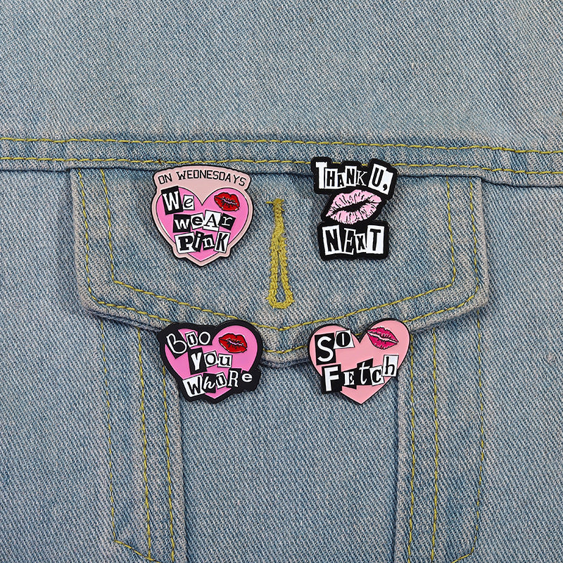 Mean Girls Iconic Phrases Rose Red Heart Lips Metal Pin Badge