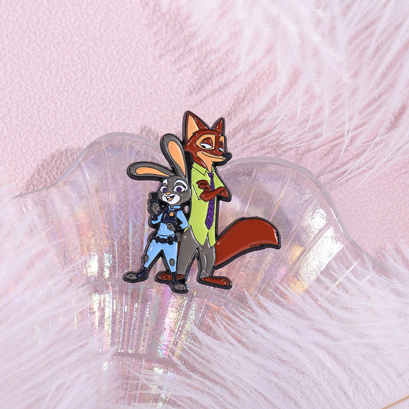 Sheriff Rabbit Fox Cute Animal Characters Metal Pin Badge