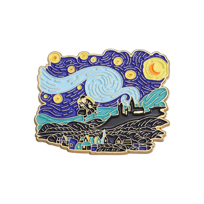 Creative Artsy Famous Oil Painting Starry Sky Metal Pin Badge