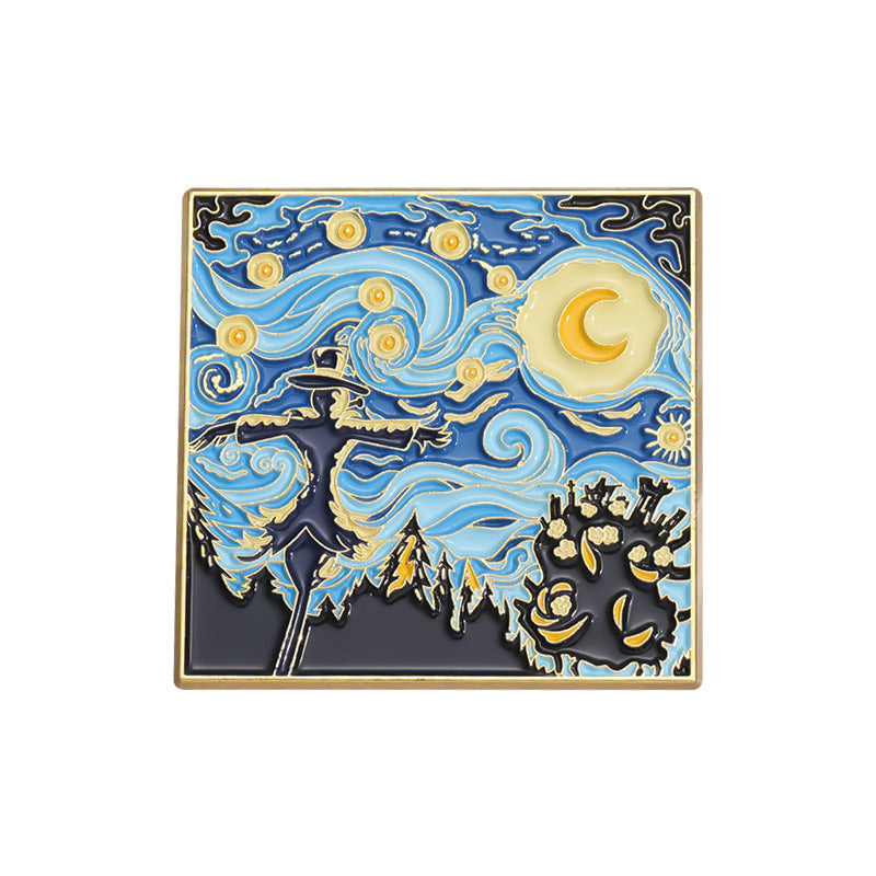 Creative Artsy Famous Oil Painting Starry Sky Metal Pin Badge