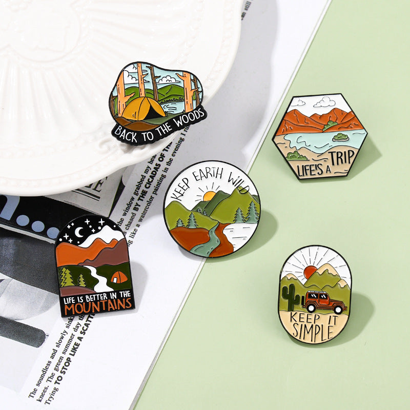Travel Outdoor Hiking Series Irregular Metal Pins Badge