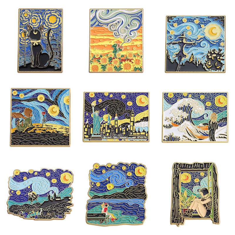 Creative Artsy Famous Oil Painting Starry Sky Metal Pin Badge
