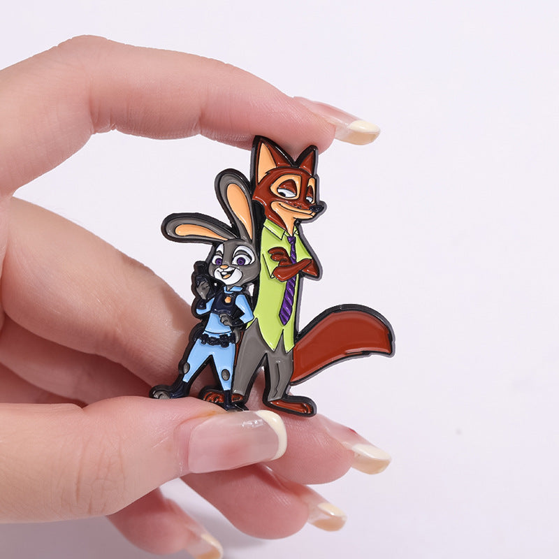 Sheriff Rabbit Fox Cute Animal Characters Metal Pin Badge
