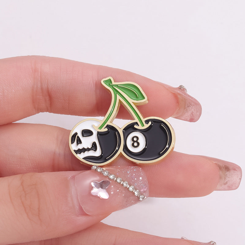 Personality Black No. 8 Billiards Sports Cherry Skull Metal Pin Badge