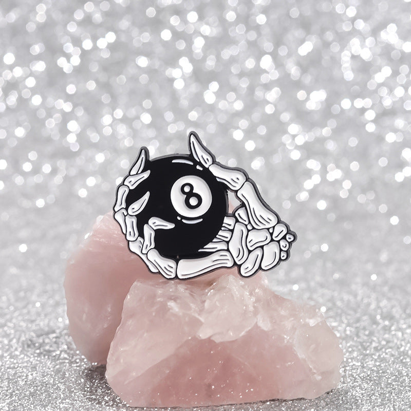 Personality Black No. 8 Billiards Sports Cherry Skull Metal Pin Badge