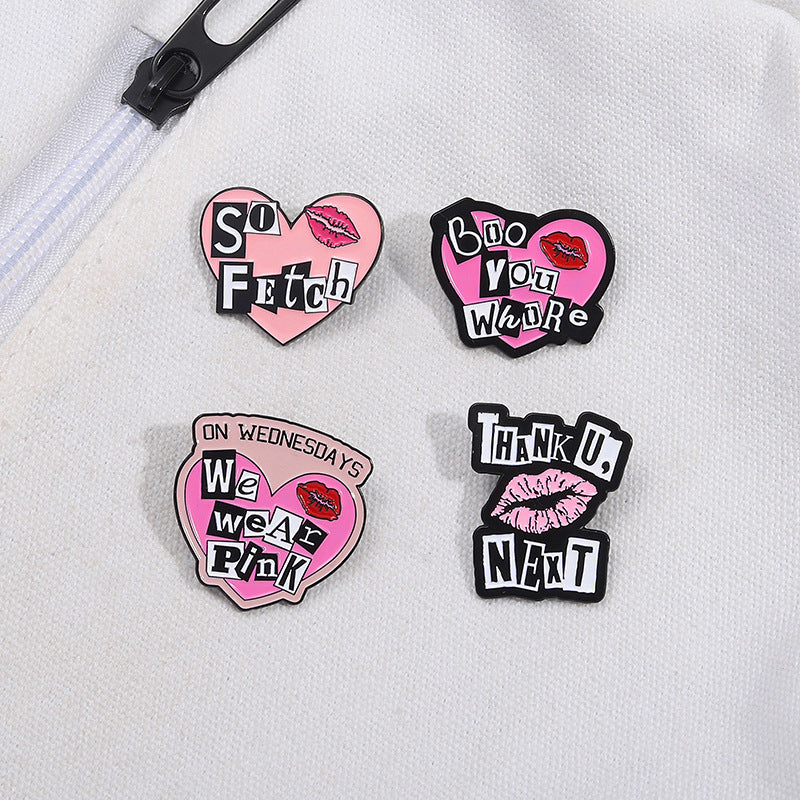 Mean Girls Iconic Phrases Rose Red Heart Lips Metal Pin Badge