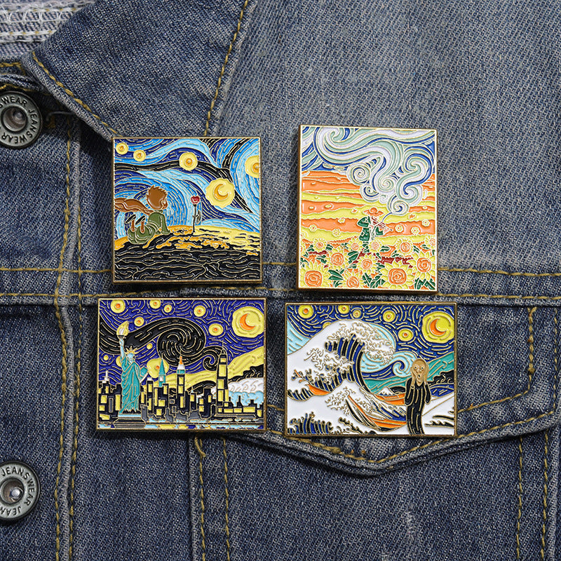 Creative Artsy Famous Oil Painting Starry Sky Metal Pin Badge