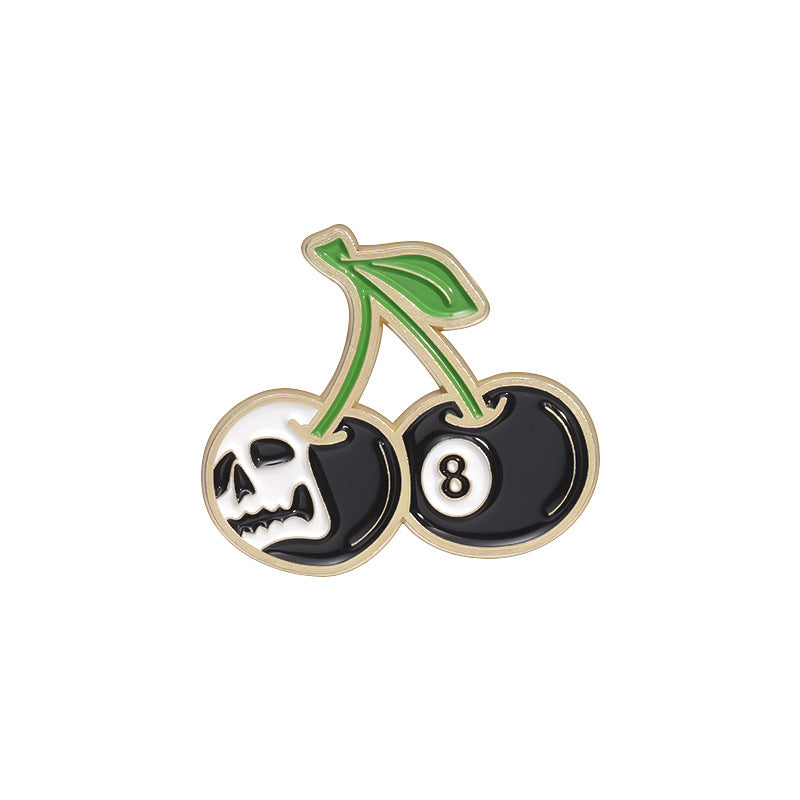 Personality Black No. 8 Billiards Sports Cherry Skull Metal Pin Badge