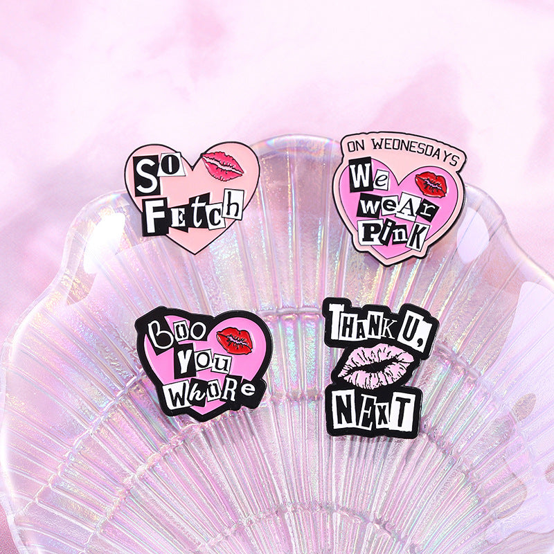 Mean Girls Iconic Phrases Rose Red Heart Lips Metal Pin Badge