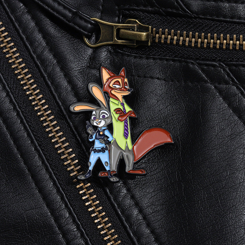 Sheriff Rabbit Fox Cute Animal Characters Metal Pin Badge
