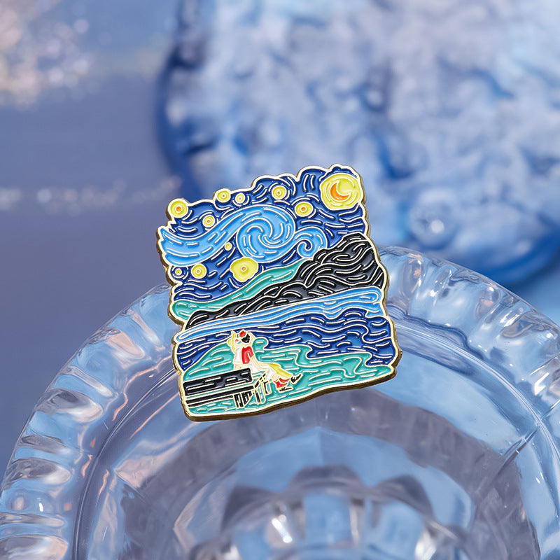 Creative Artsy Famous Oil Painting Starry Sky Metal Pin Badge