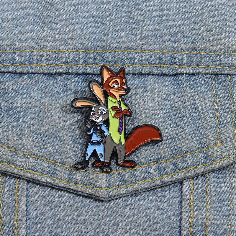 Sheriff Rabbit Fox Cute Animal Characters Metal Pin Badge