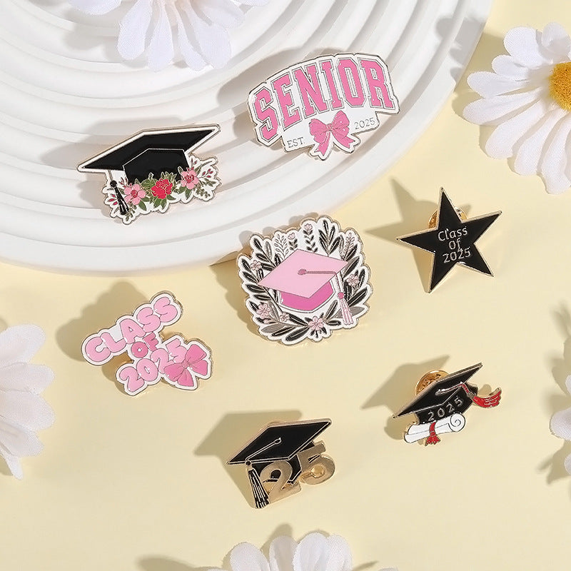 Minimalist Fun Graduation Season Accessories Bachelor Hat Metal Pin Badge