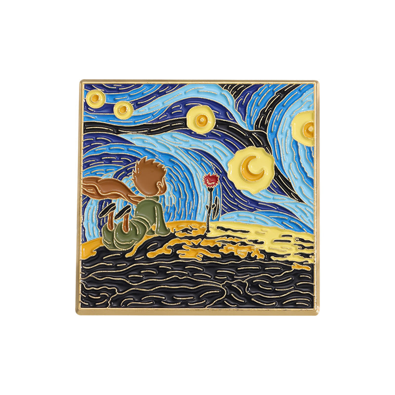 Creative Artsy Famous Oil Painting Starry Sky Metal Pin Badge