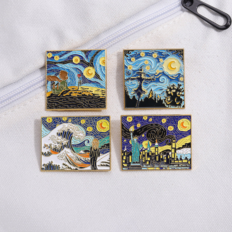 Creative Artsy Famous Oil Painting Starry Sky Metal Pin Badge
