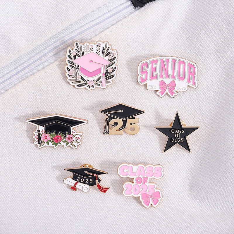 Minimalist Fun Graduation Season Accessories Bachelor Hat Metal Pin Badge
