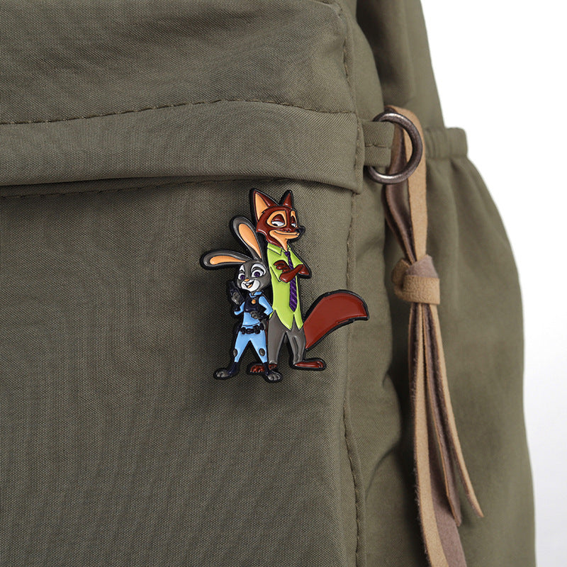 Sheriff Rabbit Fox Cute Animal Characters Metal Pin Badge