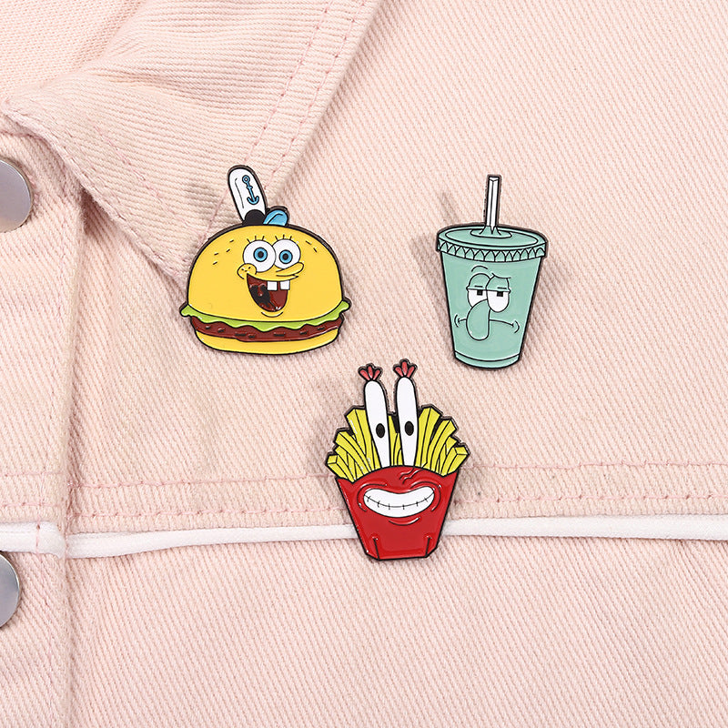 Sponge Bob Cartoon Cute Octopus Snacks Metal Pins Badges