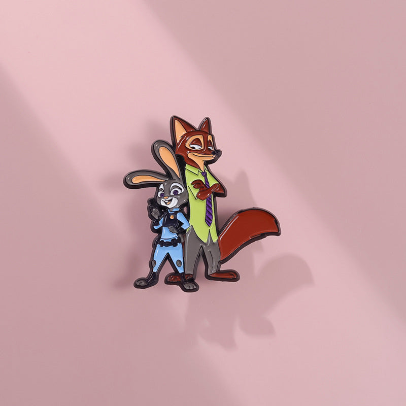 Sheriff Rabbit Fox Cute Animal Characters Metal Pin Badge