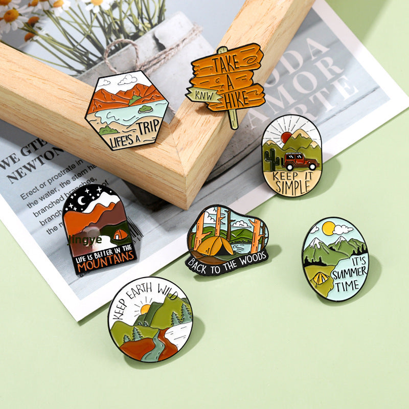 Travel Outdoor Hiking Series Irregular Metal Pins Badge