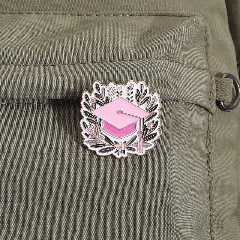 Minimalist Fun Graduation Season Accessories Bachelor Hat Metal Pin Badge