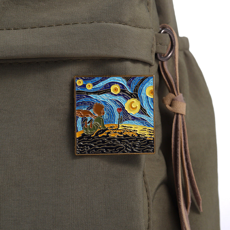 Creative Artsy Famous Oil Painting Starry Sky Metal Pin Badge