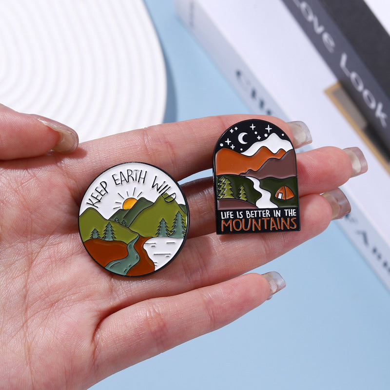 Travel Outdoor Hiking Series Irregular Metal Pins Badge