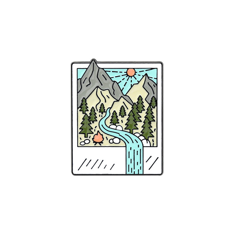 Cartoon Map Creative Landscape Book Metal Pins Badges mountain forest river accessories brooch badge
