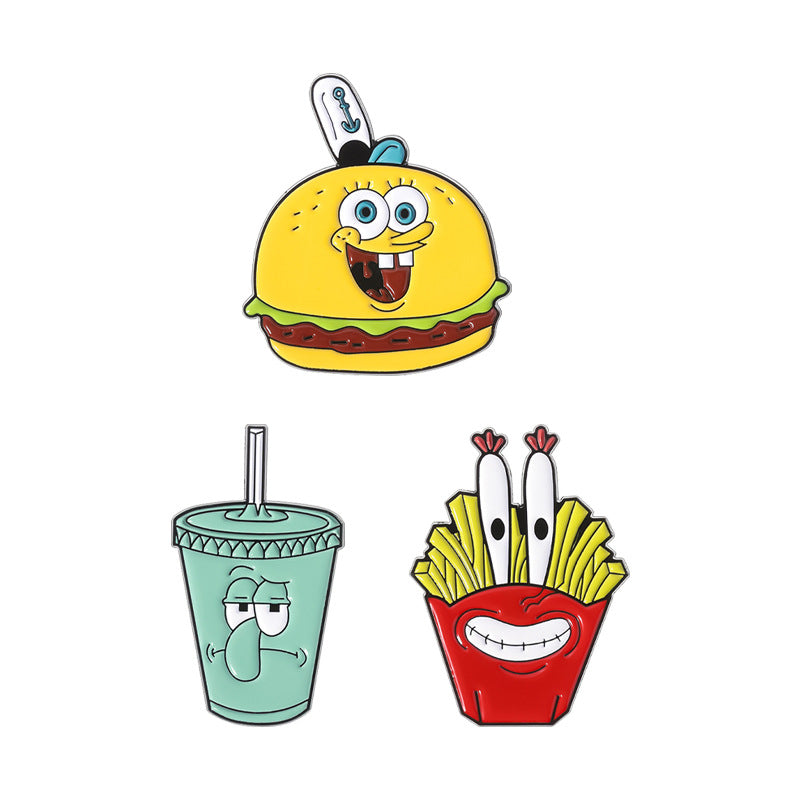 Sponge Bob Cartoon Cute Octopus Snacks Metal Pins Badges