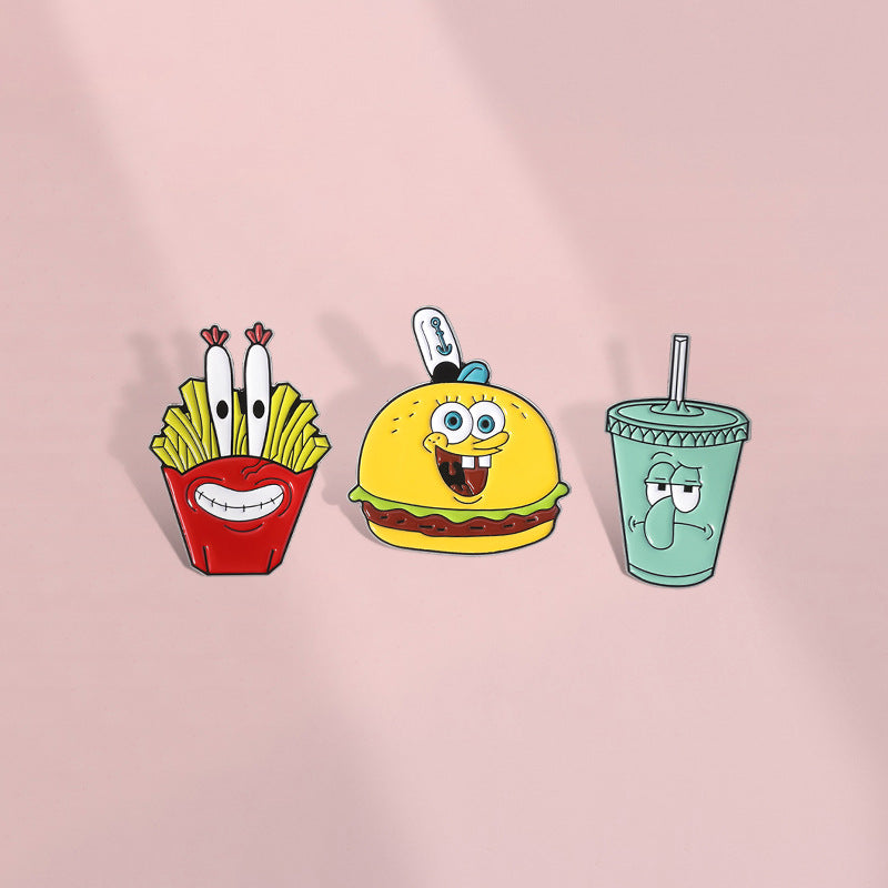 Sponge Bob Cartoon Cute Octopus Snacks Metal Pins Badges