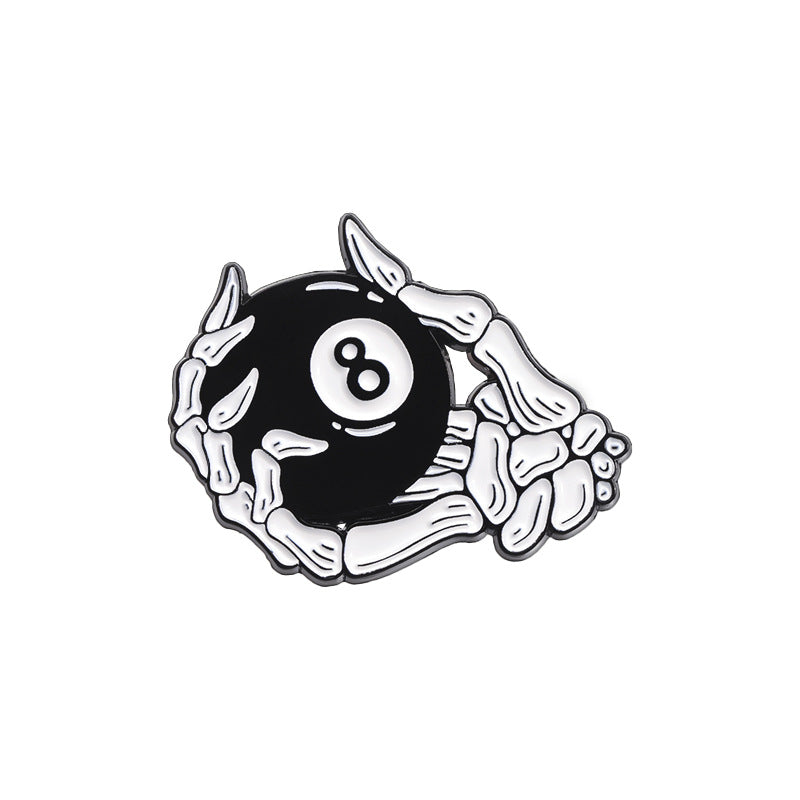 Personality Black No. 8 Billiards Sports Cherry Skull Metal Pin Badge