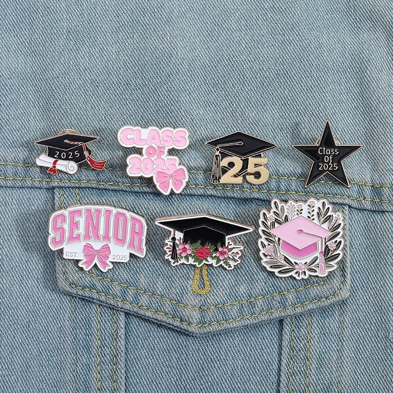 Minimalist Fun Graduation Season Accessories Bachelor Hat Metal Pin Badge