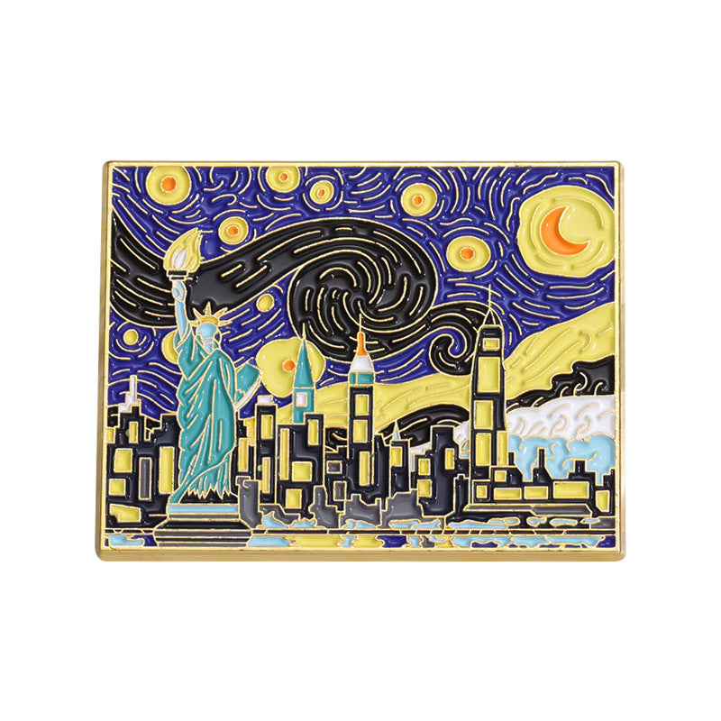 Creative Artsy Famous Oil Painting Starry Sky Metal Pin Badge
