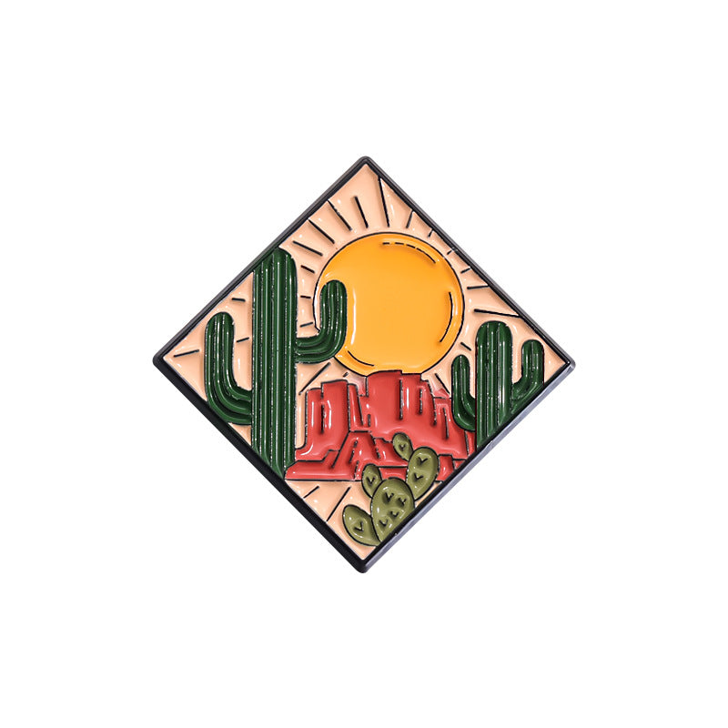 Creative Brown Cowboy Series Retro Metal Pins Badges, bull head boots, hats, geometric landscape patterns, lacquer brooches