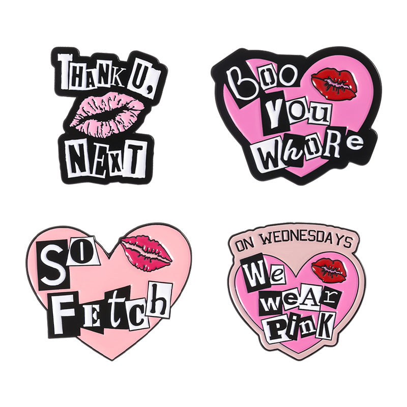 Mean Girls Iconic Phrases Rose Red Heart Lips Metal Pin Badge