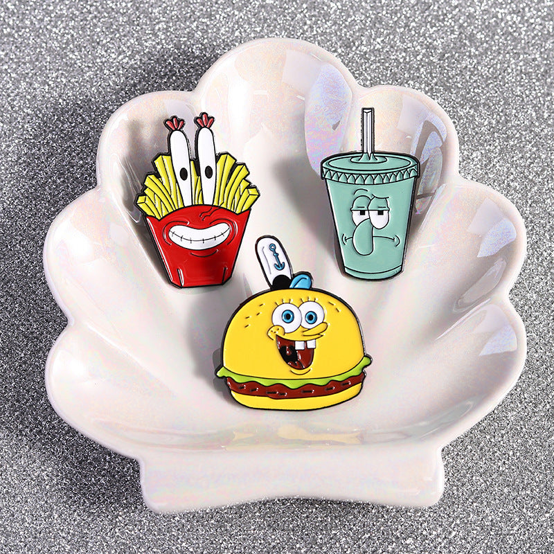 Sponge Bob Cartoon Cute Octopus Snacks Metal Pins Badges